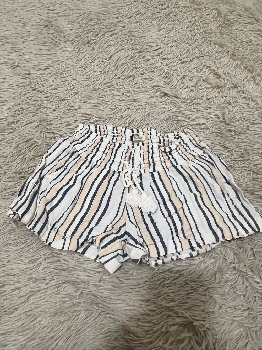 Roxy Striped Smocked-Waist Shorts - White, Navy & Beige